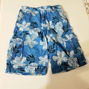 Faded Glory Boys Blue White Hawaiian Cargo Shorts Size 18 Beach Summer Vacation